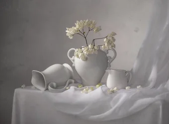 Elegante naturaleza muerta en blanco