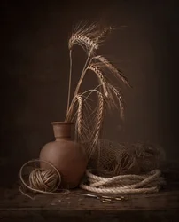 Naturaleza muerta con trigo dorado