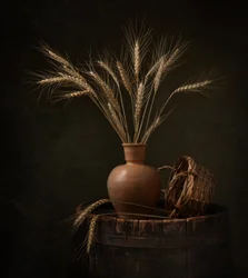 Naturaleza muerta con trigo cosechado