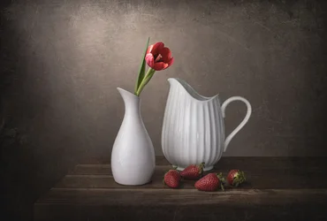 Tulipán rojo y fresas