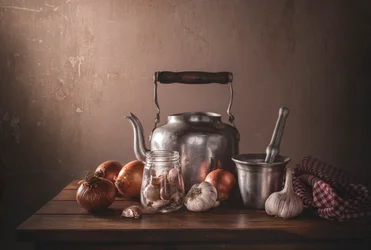 Naturaleza muerta de cocina rústica