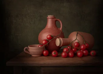 Naturaleza muerta rústica con tomates