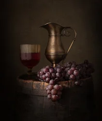 Naturaleza muerta rústica con vino