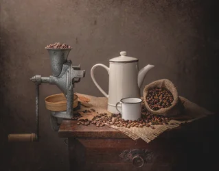 Naturaleza muerta vintage con café