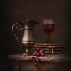Naturaleza muerta con vino de época