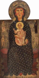 Madonna y el Niño entronizados con cuatro santos