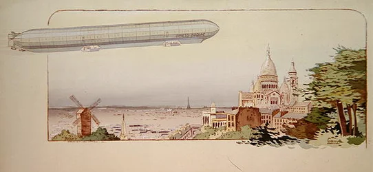 El dirigible zodiacal Spiess, publicado por Mabileau, París