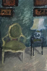 Interior con sillón y lámpara, 2019 (óleo sobre papel)