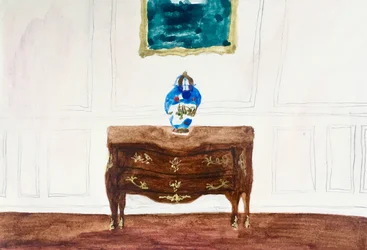 Interior con jarrón chino, 2019 (acuarela y temple sobre papel)