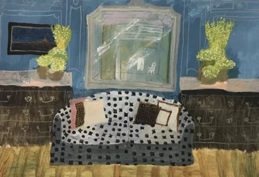 Interior con Сanapé Blue, 2019 (acuarela sobre papel)