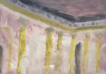 Interior vienés rosa con columnas, 2019 (óleo sobre papel)