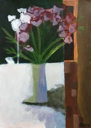 Naturaleza muerta con flores Burdeos, 2019 (acrílico y acuarela sobre papel)