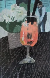 Naturaleza muerta con Aperol en Roma, 2019 (óleo sobre papel)