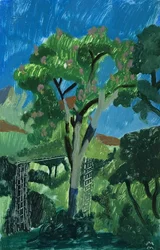 Paisaje turco con árbol, 2019 (óleo sobre papel)