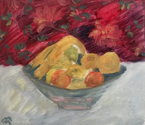 Vase aux Fruits de Juin, 2021 (óleo sobre papel)