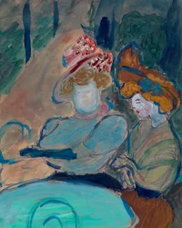 Dos mujeres en la terraza de un café - Acuarela, gouache sobre papel de Marianne Von Werefkin (1860-1938), expresionismo - Dos mujeres en un café de la calle - Marianne von Verefkin (1860-1938) Acuarela, Gouache sobre papel - 24, 5x19 Colección privada de 