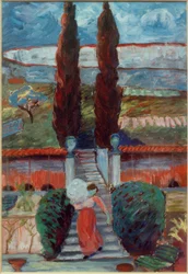 Paisaje de primavera con niña