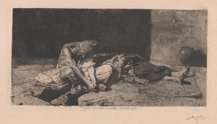 Árabe velando el cuerpo de su amigo