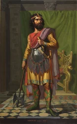 Retrato del rey visigodo Sisebuto (Sisebuth, Sisebur, Sisebod o Sigebut) Pintura de Mariano de la Roca y Delgado (1825-1872) 1854 Palacio de las Cortes, Madrid