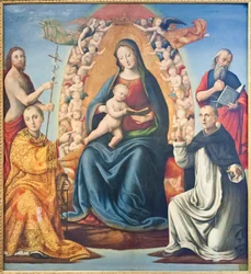 Virgen con el Niño y santos (óleo sobre tabla)