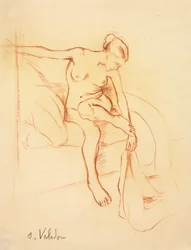 Mujer desnuda sentada en una cama, primer tercio del siglo XX