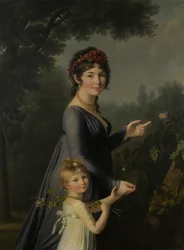 Retrato de Marie Geneviève Lemoine con su hija Anne Aglaé Deluchi en un parque