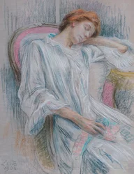 Una joven dormida en una silla