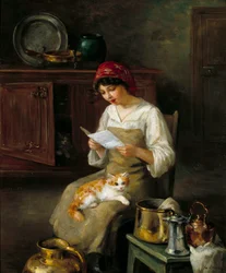 Mujer joven leyendo una carta. Pintura de Marie-Yvonne Laur Dite Yo (1879-1943)