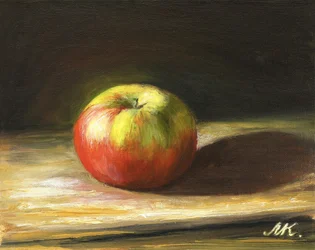 Naturaleza muerta con manzanas de vivos colores