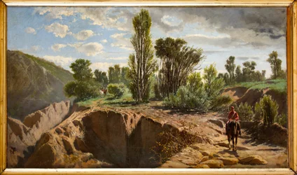 Paisaje con garibaldinos a caballo (óleo sobre lienzo)