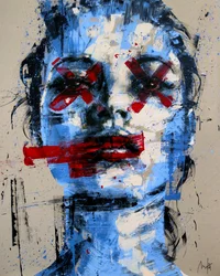 Blue Red Kate, 2024 (acrílico y óleo sobre lienzo invertido)