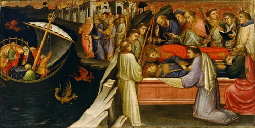 Panel de predela representando escenas de la leyenda de San Esteban, 1408