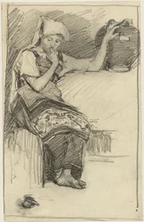 Muchacha sentada con una jarra