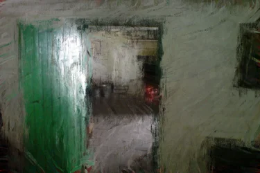 Serie de cabañas irlandesas - puerta verde (técnica mixta)