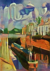 barco del canal en la esclusa de trent - de chirico