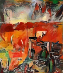 paisaje rojo con vaca