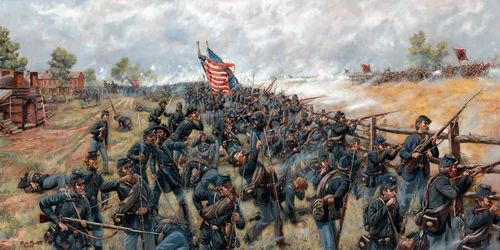 The Brickyard Fight 154º de Infantería de Nueva York en Gettysburg, 2024 (Óleo sobre lienzo)