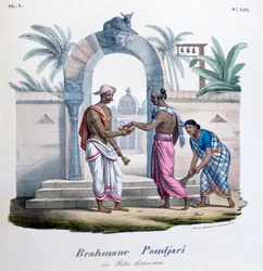 Fuera de un templo, India, 1828