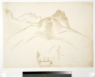 Paisaje montañoso con casa en primer plano, 1933