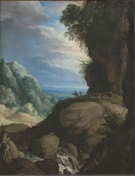Paisaje montañoso italiano con pastores