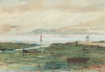 Marea baja por la tarde: Broughty desde Tayport