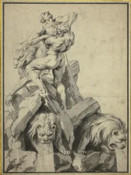 Hércules y Anteo Diseño para una fuente