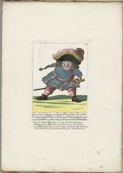 De Franse dwerg Don Luis Champ-merdant, ca. 1710 Don Luis Champ-merdant, brigadier de los pequeños maestres, gran breteur de Francia, al frente de los gascones contra los peleones alemanes, derribando sus batallones (título sobre objeto) Il Callotto revivi