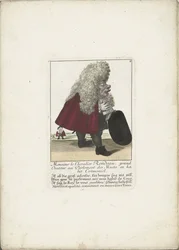 Desde dwerg Chevalier Rondeau als een parlamentoslid, ca. 1710 Monsieur le Chevalier Rondeau, gran orador en el parlamento de los mudos, vestido de ceremonia (título sobre el objeto) Il Callotto resurcitato oder Neu eingerichtes Zwerchen Cabinet (título de