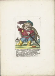 De dwerg Holloka Chimichko Buttiam uranio como huzaar, alrededor de 1710 Holloka Tschimitschko Buttiam Uran, coronel Ragoßischer Hussarn en la guarnición de Neuheussl (título sobre el objeto) Il Callotto resurcitato o Gabinete pequeño recién amueblado (tít