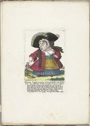 De dwerg Madame Sophia Luxuria, hacia 1710 Madame Sophia Luxuria, lavandera del cuerpo del general Staab de la Granatir-Companie Capitana libre y recortada (título sobre el objeto) Il Callotto resurcitato o Gabinete pequeño recién amueblado (título de la s