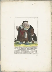 De joodse dwerg Natan Hirschl, hacia 1710 Natan Hirschl, primado de la judería de Praga y Püpen-maister aprobado por la ley Hoebraic, con su ropa escolar (título sobre el objeto) Il Callotto resurcitato o Gabinete Zwerchen recién amueblado (se