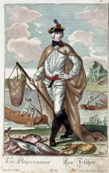 Oficio: Un árbol de peces. Grabado de Martin Engelbrecht (1684-1756), en “Nueva asamblea de las manovrias vestidas” siglo XVIII, Alemania. París, Artes Decorativas