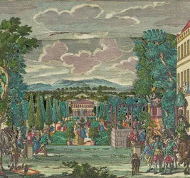 Teatro de papel o diorama de una villa y jardín italianos, ca. 1730-56