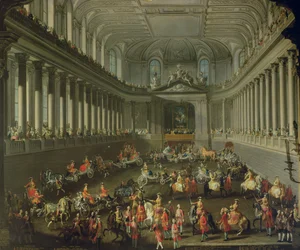 Una cabalgata en la Escuela de Equitación de Invierno de la Hof de Viena para celebrar la derrota del ejército francés en Praga, 1743